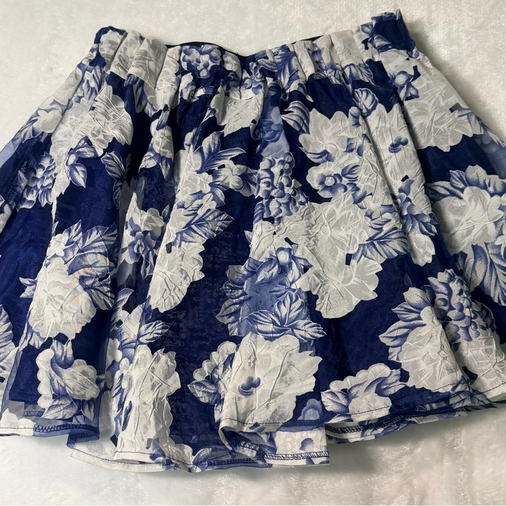 Forever 21 Navy White Floral Flared A-Line Skater Mini Skirt M
